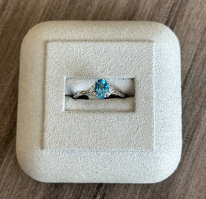 14k White Gold Diamond and Blue Topaz Ring