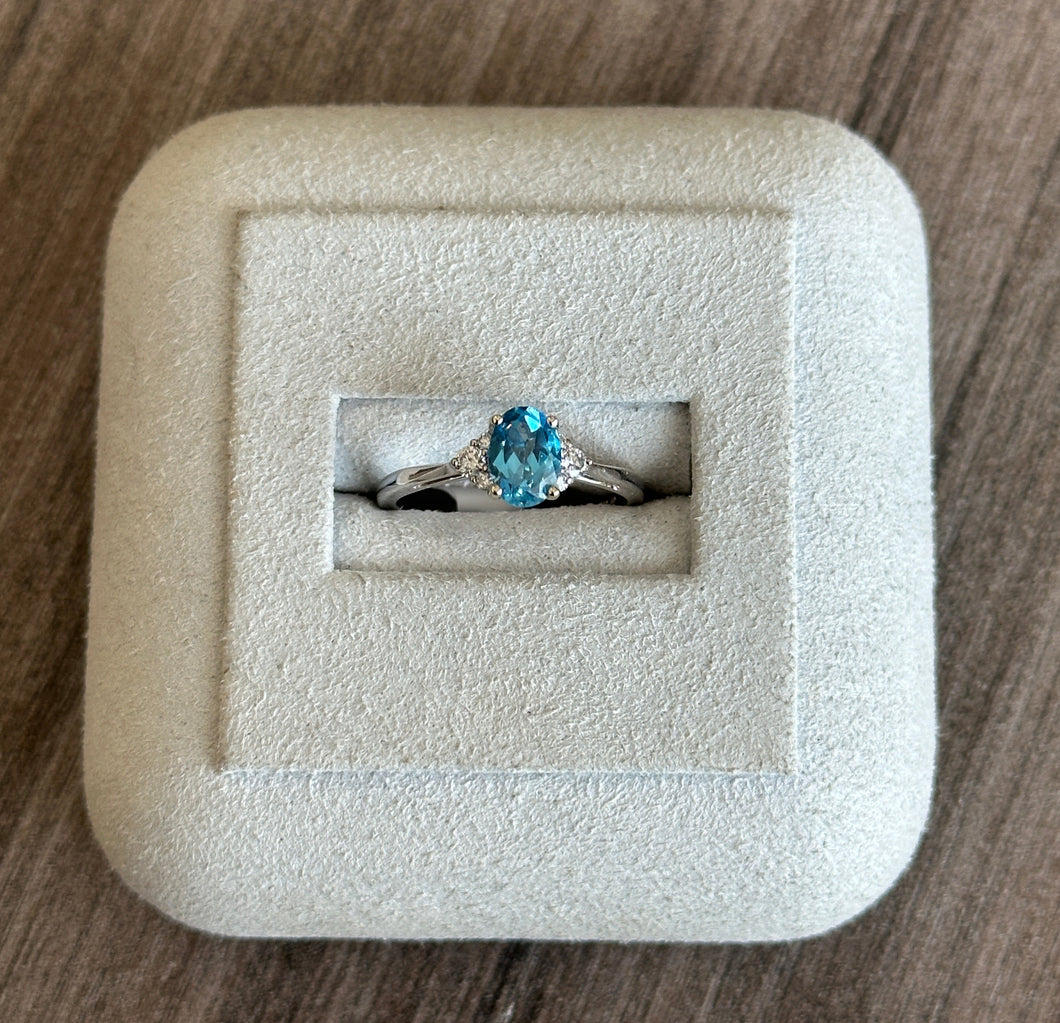 14k White Gold Diamond and Blue Topaz Ring