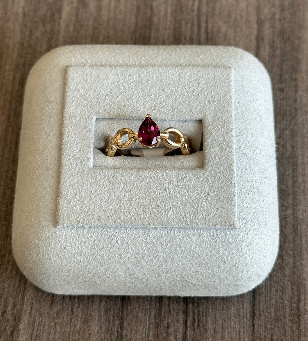 14k Yellow Gold Pear Shaped Rhodolite Garnet