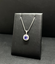 Load image into Gallery viewer, 14k White Gold Tanzanite and Diamond Halo Necklace
