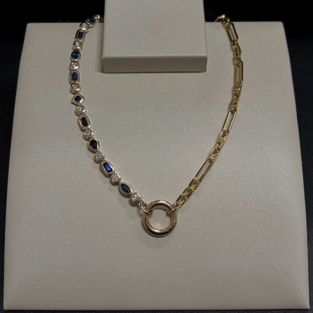 14k Yellow Gold Sapphire and Diamond Necklace