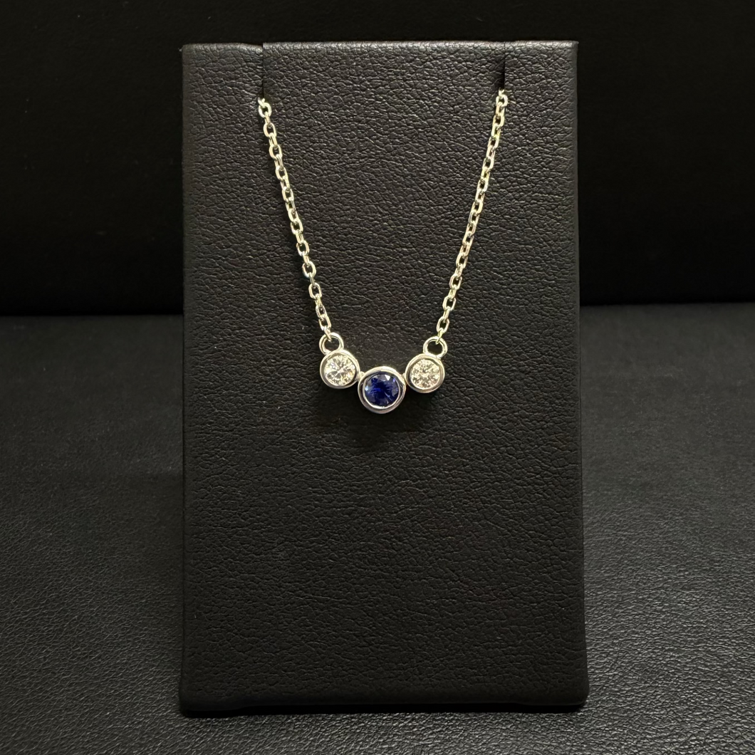 14k White Gold Blue Sapphire and Diamond Necklace