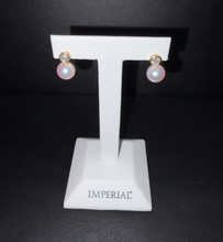 Load image into Gallery viewer, 14k Yellow Gold High Luster Akoya Cultured Pearl and Diamond Stud Earrings
