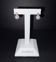 Load image into Gallery viewer, 14k Yellow Gold High Luster Akoya Cultured Pearl and Diamond Stud Earrings
