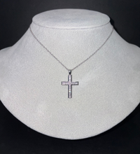 Load image into Gallery viewer, 14k White Gold Channel Set Diamond Cross Necklace
