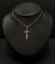 Load image into Gallery viewer, 14k Yellow Gold Diamond Double Row Cross Necklace
