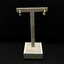 Load image into Gallery viewer, 14k Yellow Gold Emerald and Diamond Hoop Earrings
