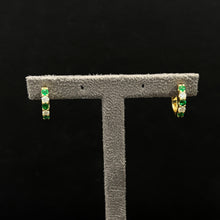 Load image into Gallery viewer, 14k Yellow Gold Emerald and Diamond Hoop Earrings
