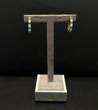 Load image into Gallery viewer, 14k Yellow Gold Emerald and Diamond Hoop Earrings
