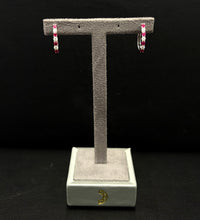 Load image into Gallery viewer, 14k White Gold Ruby and Diamond Hoop Earrings
