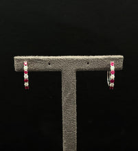 Load image into Gallery viewer, 14k White Gold Ruby and Diamond Hoop Earrings
