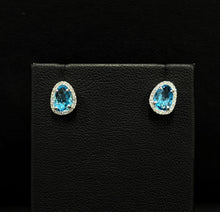 Load image into Gallery viewer, 14k White Gold Blue Topaz and Diamond Earrings
