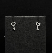 Load image into Gallery viewer, 14k White Gold Diamond Key Heart Stud Earrings
