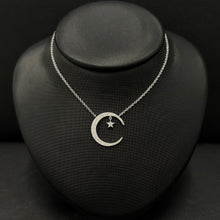 Load image into Gallery viewer, 14k White Gold Diamond Moon and Star Necklace
