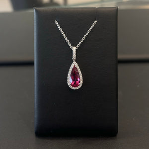 14k White Gold Pink Tourmaline and Diamond Halo Pendant