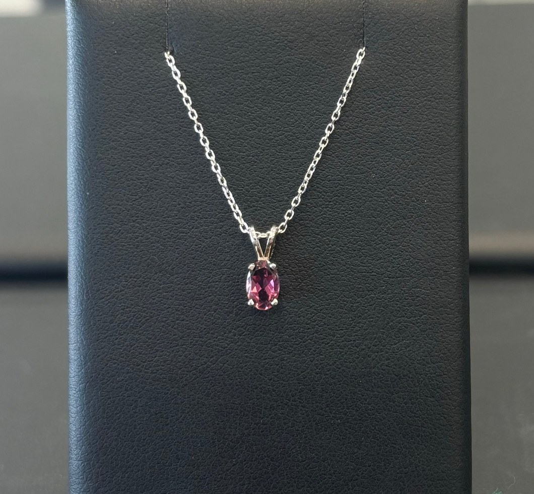 14k White Gold Oval Pink Tourmaline Necklace