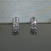 Load image into Gallery viewer, 14k White Gold Two Row Diamond Huggie Earrings
