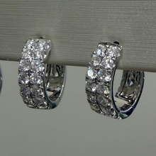 Load image into Gallery viewer, 14k White Gold Two Row Diamond Huggie Earrings
