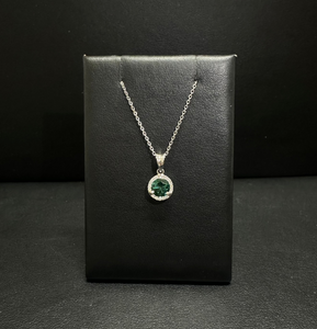 14k White Gold Green Tourmaline and Diamond Halo Necklace