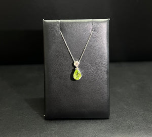 14k White Gold Peridot and Diamond Necklace