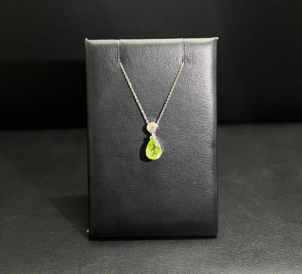 14k White Gold Peridot and Diamond Necklace