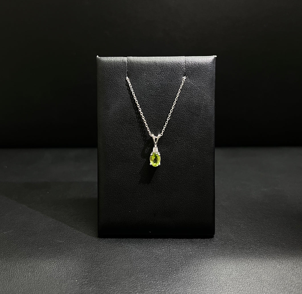 14k White Gold Diamond and Peridot Oval Pendant