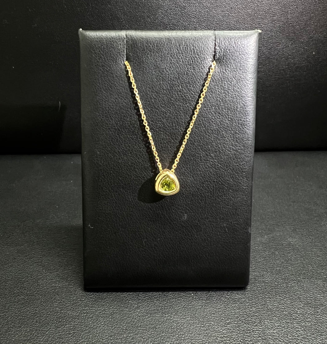 14k Yellow Gold Bezel Set Trillion Shaped Peridot Pendant