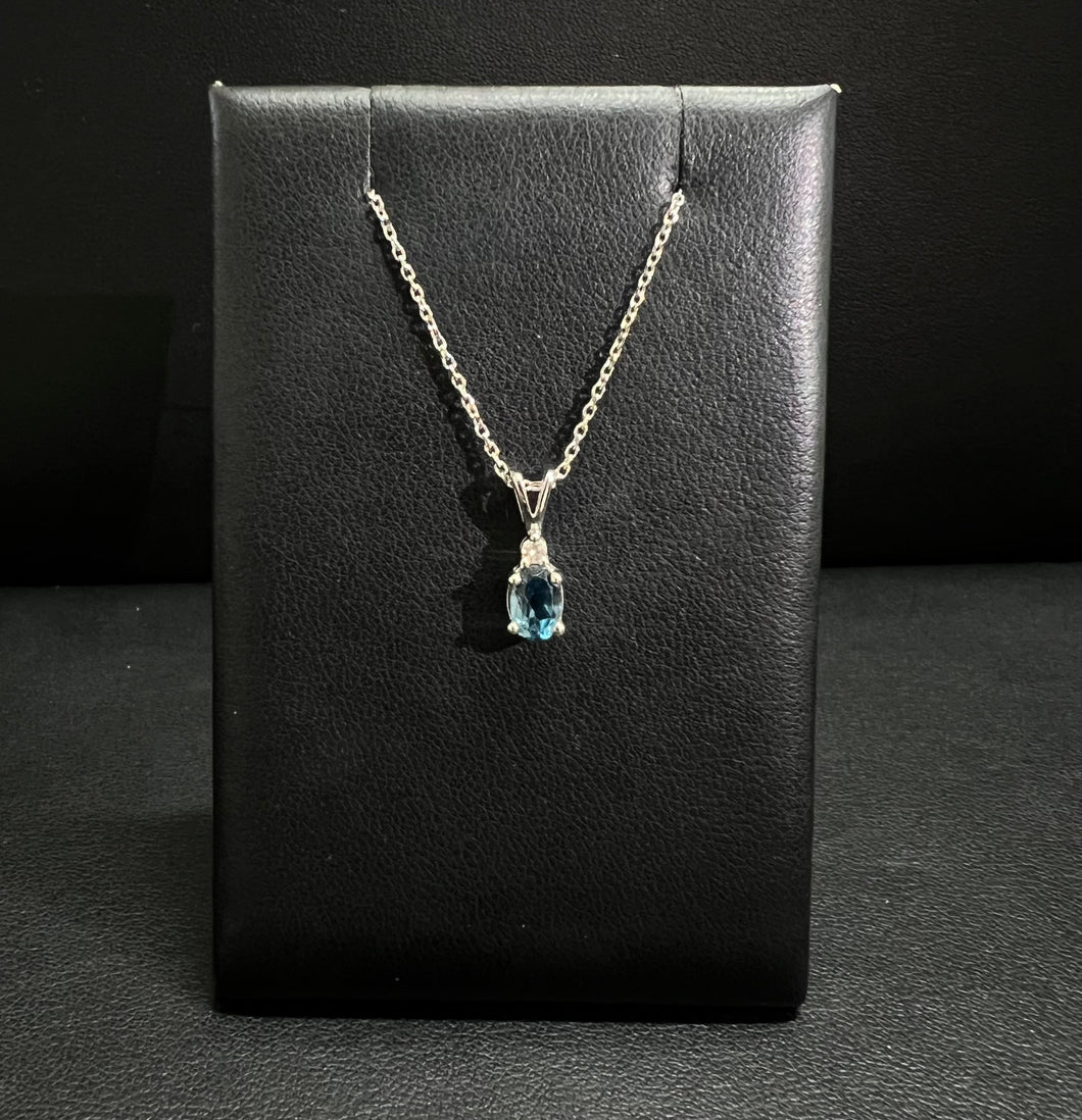 14k White Gold Diamond and Blue Topaz Necklace