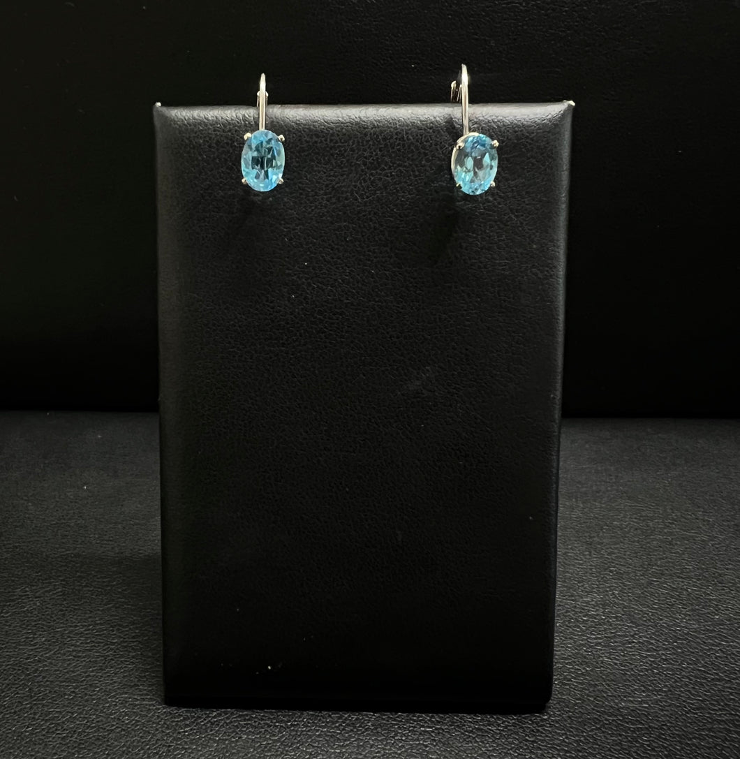 14k White Gold Blue Topaz Earrings
