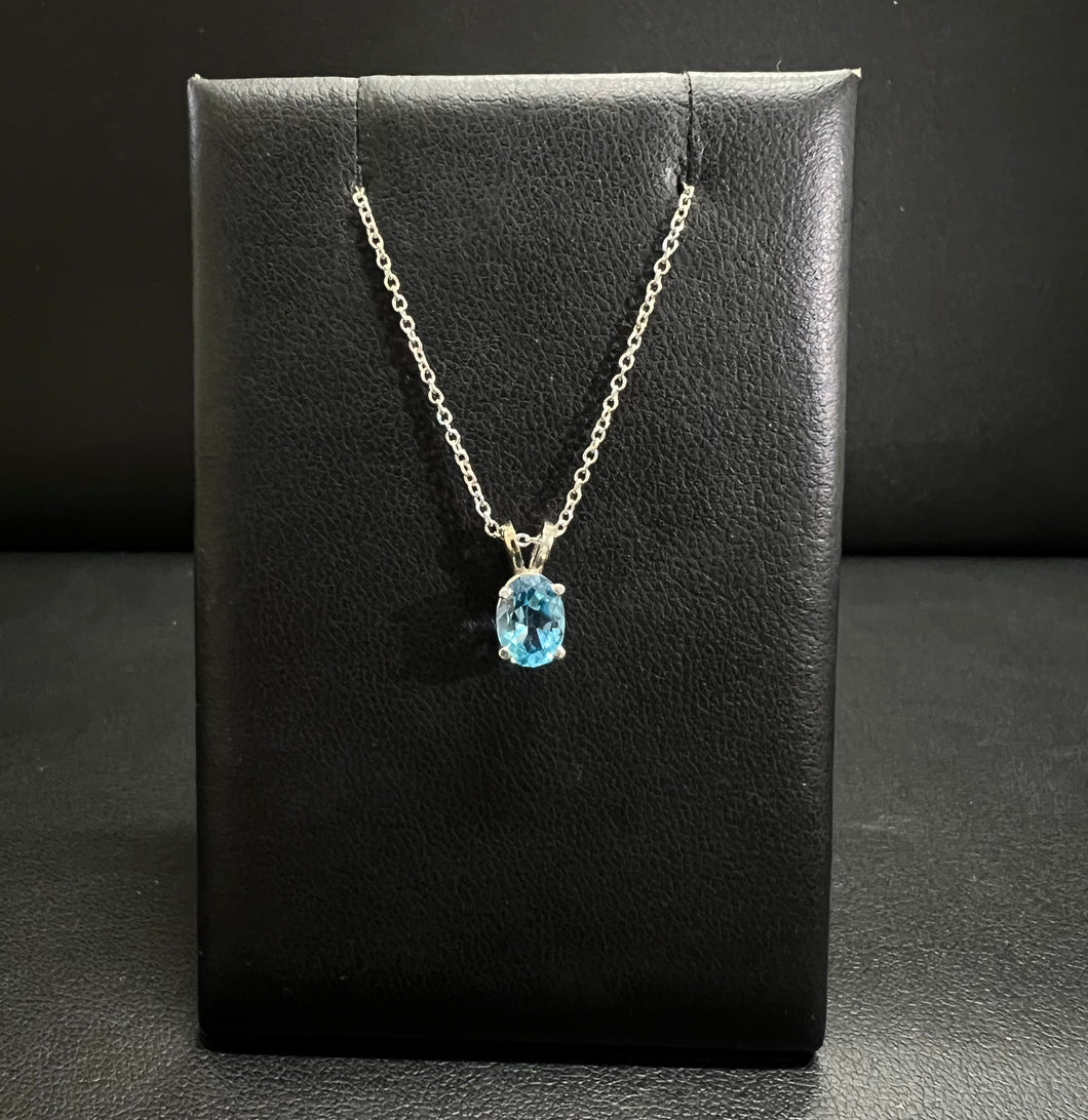 14k White Gold Blue Topaz Necklace