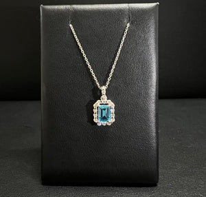 14k White Gold Diamond and Blue Topaz Necklace