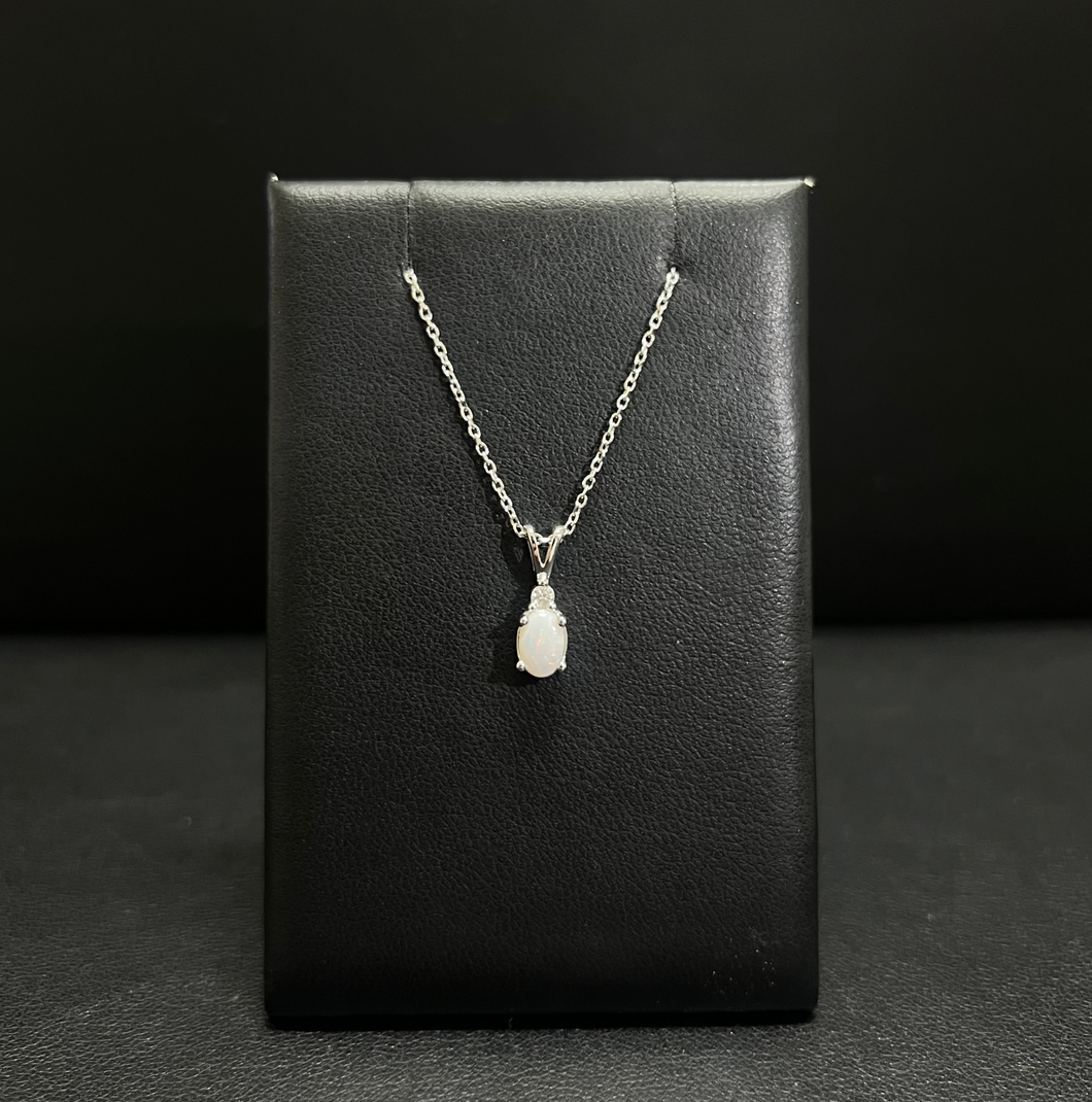 14k White Gold Diamond and Opal Necklace
