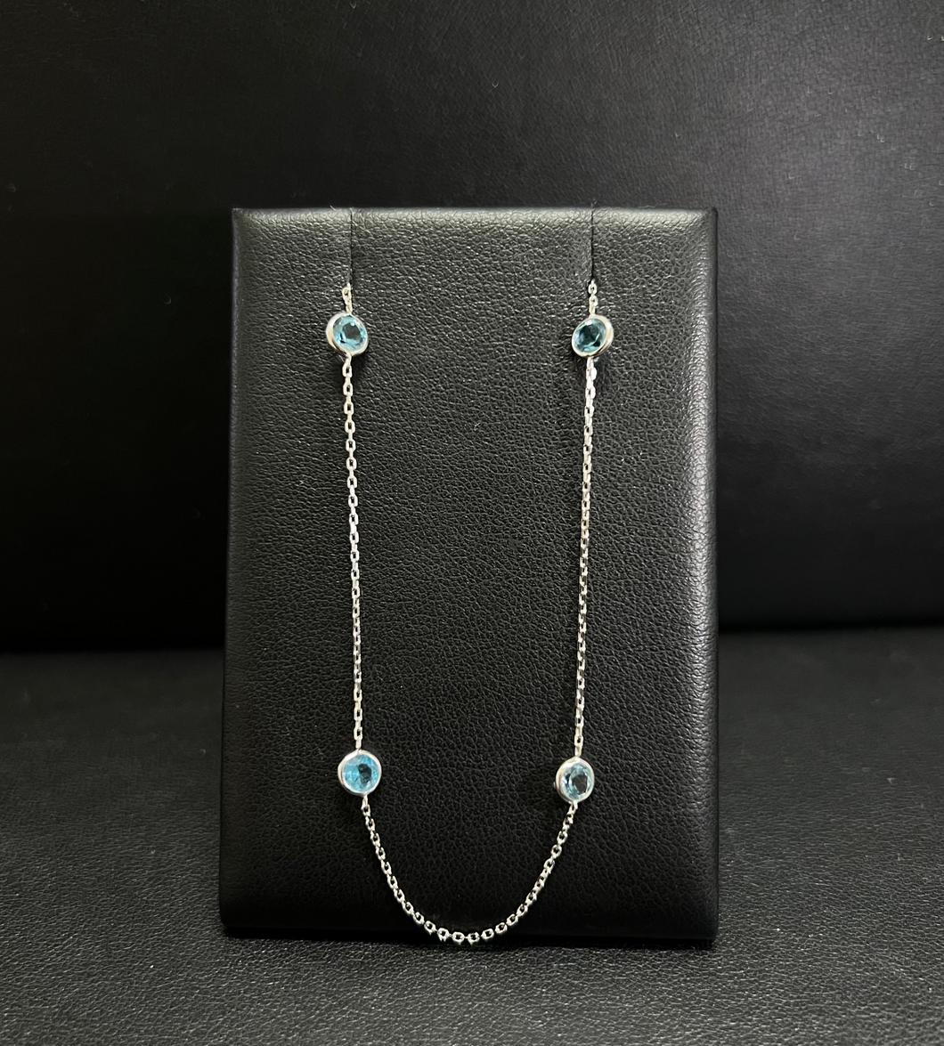 14k White Gold Eight Stone Blue Topaz Necklace