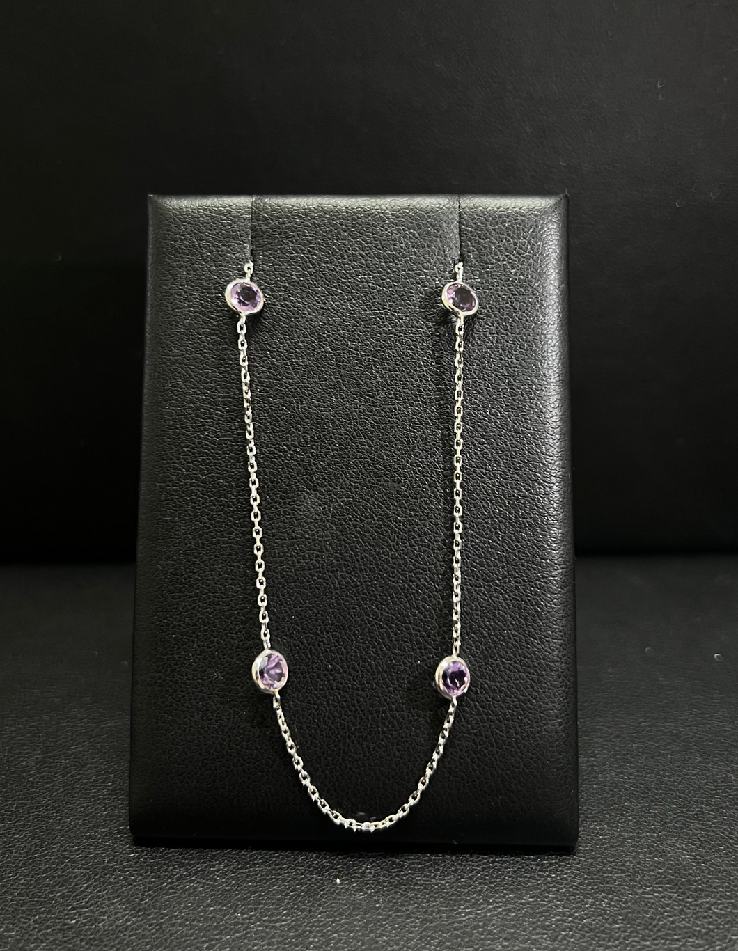 14k White Gold Eight Stone Amethyst Necklace