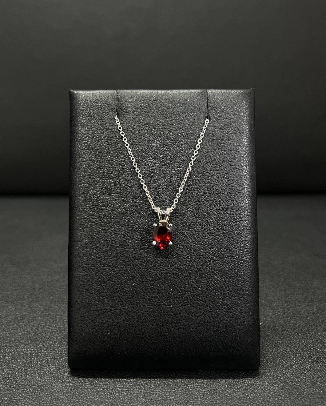 14k White Gold Oval Garnet Necklace