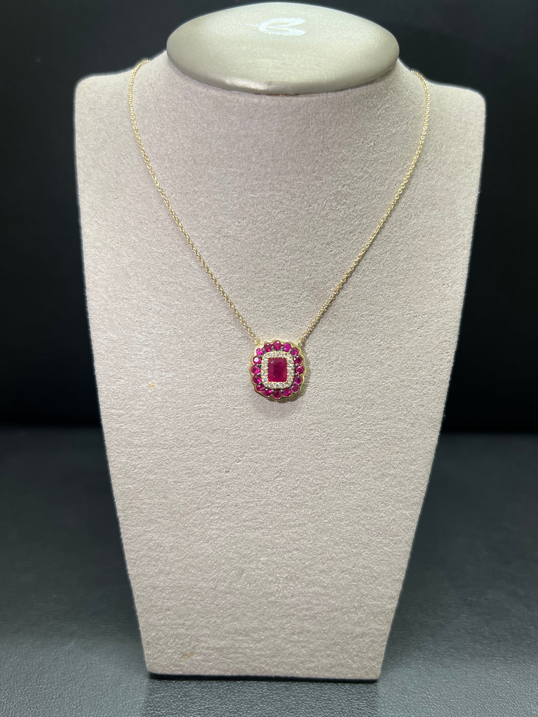 14k Yellow Gold Ruby and Diamond Necklace