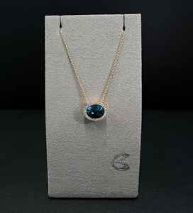 14k Rose Gold London Blue Topaz and Diamond Necklace