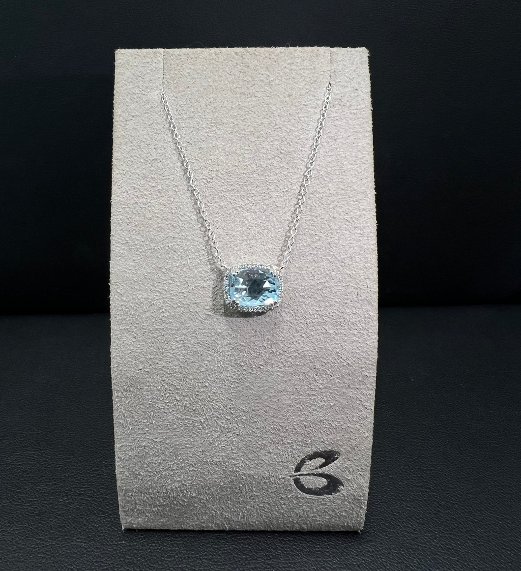 14k White Blue Topaz and Diamond Necklace