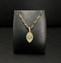Load image into Gallery viewer, 14k Yellow Gold Diamond and Turquoise Necklace
