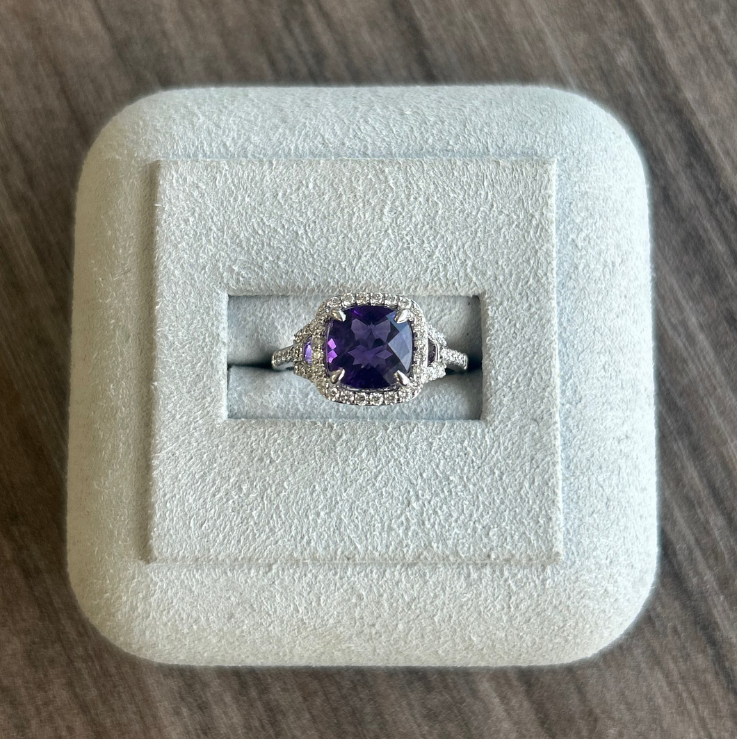 14k White Gold Diamond and Amethyst Ring
