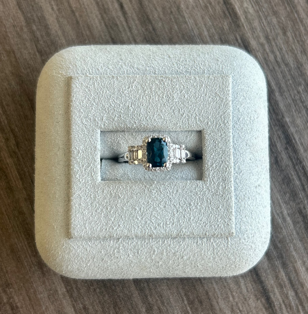 14k White Gold London Blue Topaz and Diamond Ring