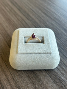 14k Yellow Gold Pear Shaped Rubellite Halo Diamond Ring