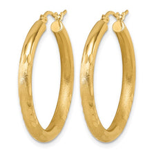 Load image into Gallery viewer, 14k Yellow Gold Satin and Diamond-Cut Hoop Earrings

