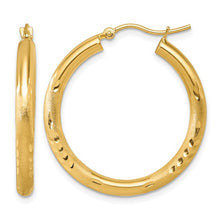 Load image into Gallery viewer, 14k Yellow Gold Satin and Diamond-Cut Hoop Earrings
