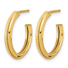 Load image into Gallery viewer, 14k Yellow Gold Polished and Textured Round J-Hoop Earrings
