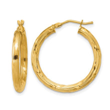 Load image into Gallery viewer, 14k Yellow Gold Polished and Grooved Round Hoop Earrings
