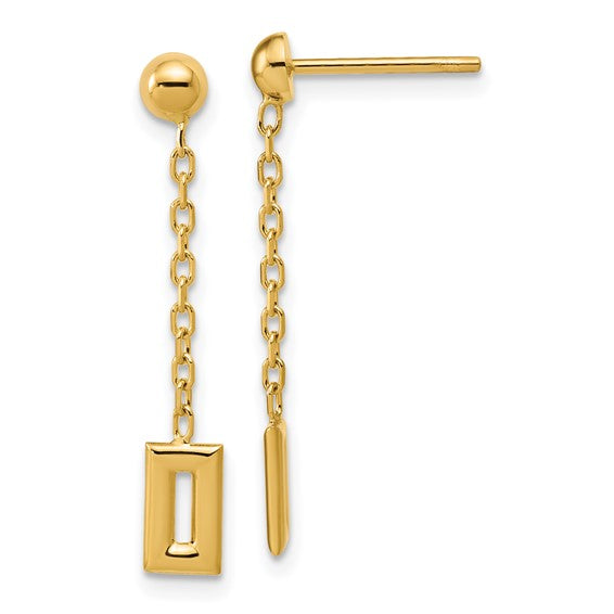14k Yellow Gold Rectangle Dangle Earrings