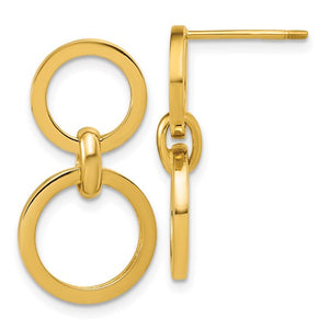 14k Yellow Gold Double Polished Circle Dangle Post Earrings