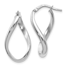Load image into Gallery viewer, 14k White Gold Polished Oval Twisted Hoop Earrings
