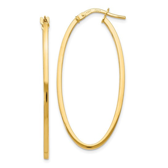 14k Yellow Gold Polished Oval Hoop Earrings
